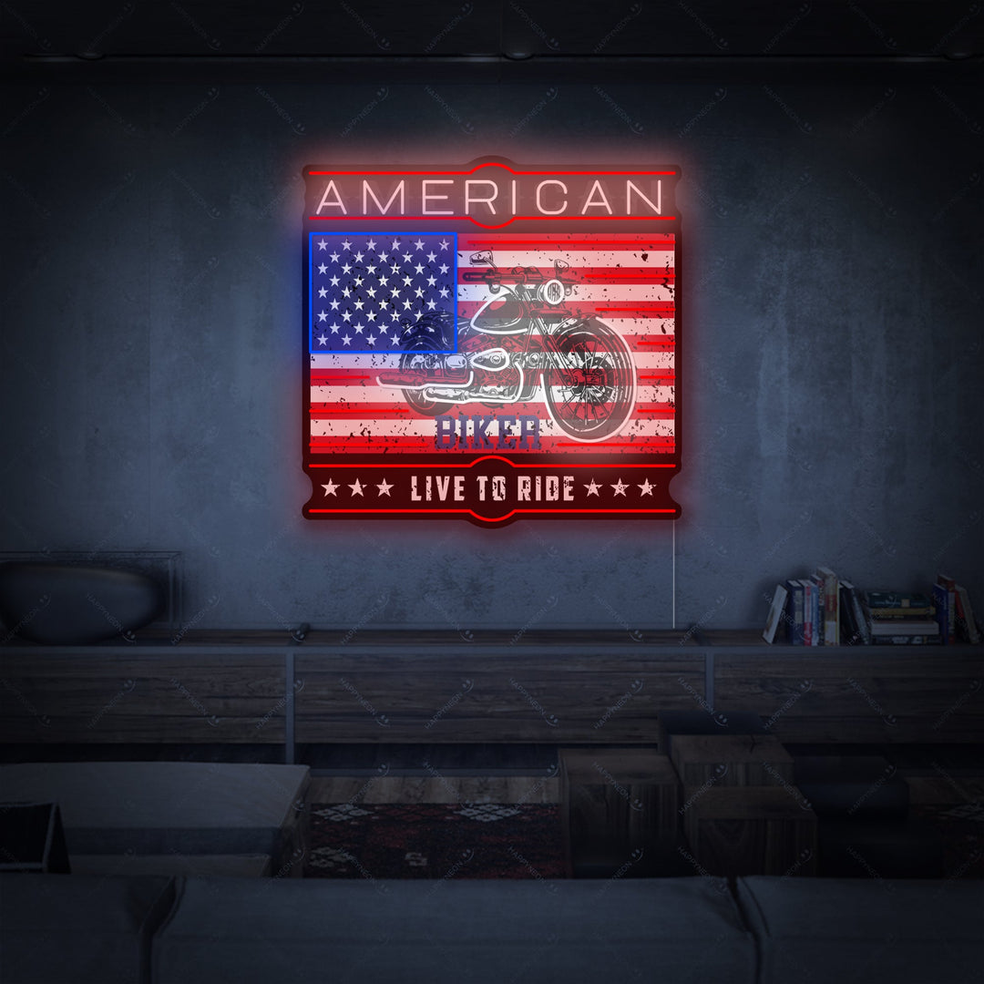 "American Biker Live To Ride" Neonbord