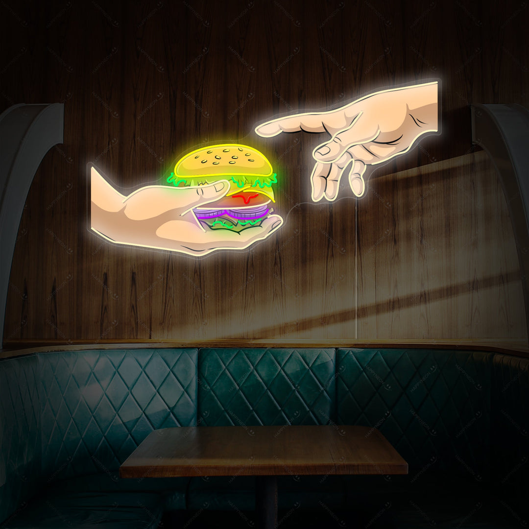 "Handen met hamburger" Neonbord