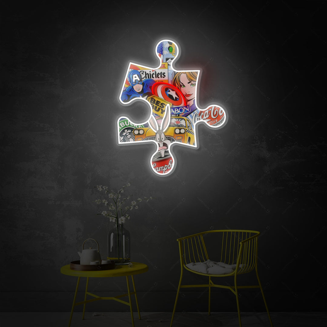 "Pop Art Puzzelstukje" Neonbord