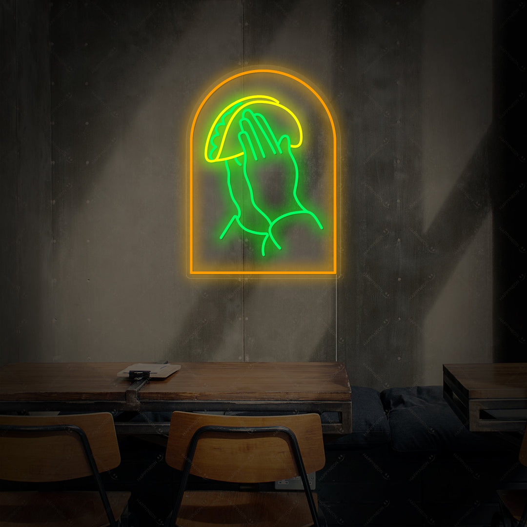 "Biddende handen met taco's" Neonbord