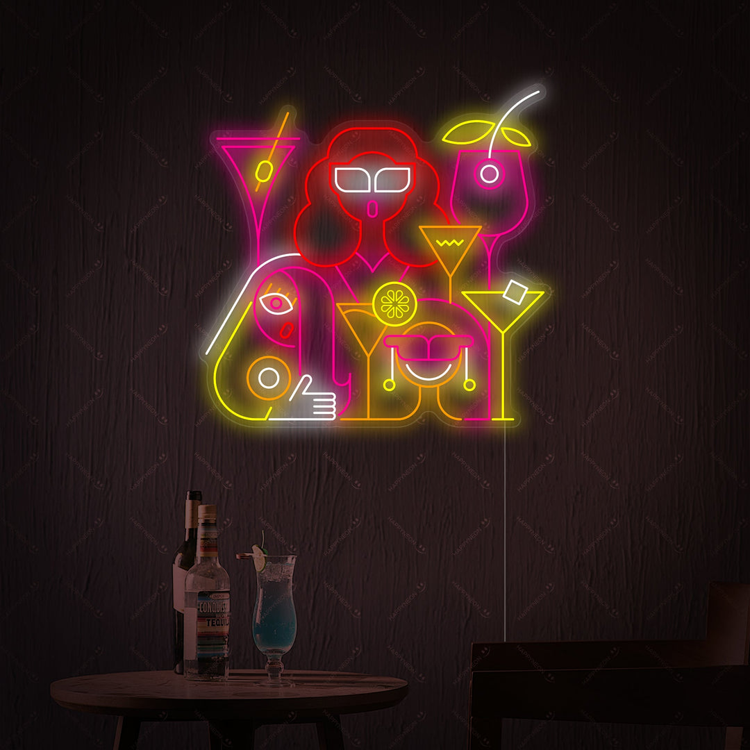 "Vrouwen met een drankje in een cocktailbar" Neonbord