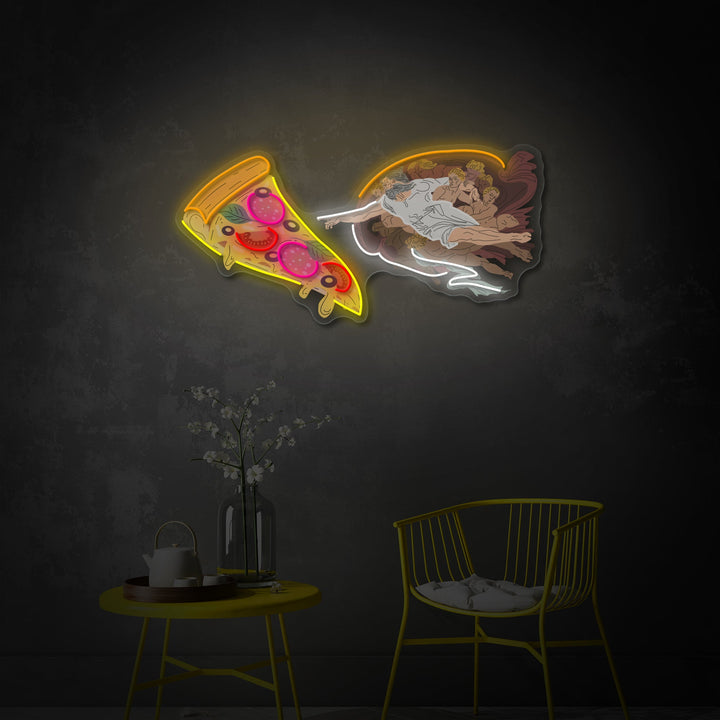 "Adam God maakte pizza, fastfoodadvertentie, restaurantlogo" UV-geprint LED-neonbord