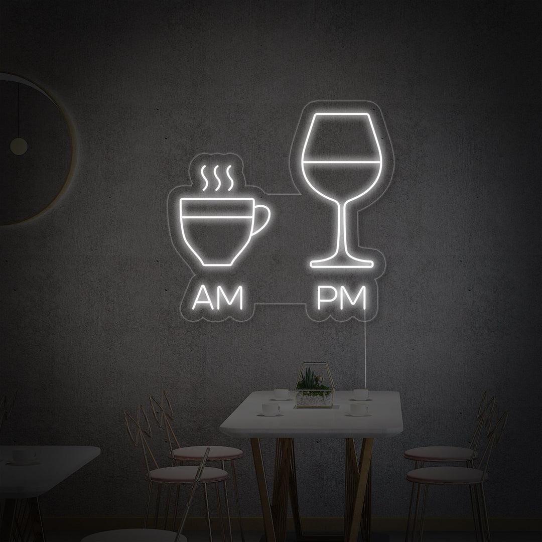 "AM, PM, Koffiekopjes, Wijnglazen, Bar" Neon Verlichting