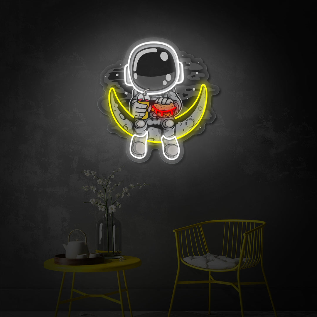 "Astronaut Moon Burger, Fast Food Logo" UV-geprint LED-neonbord