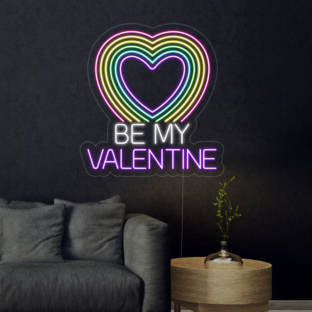 "Be My Valentine, Regenbooghart" Neon Verlichting