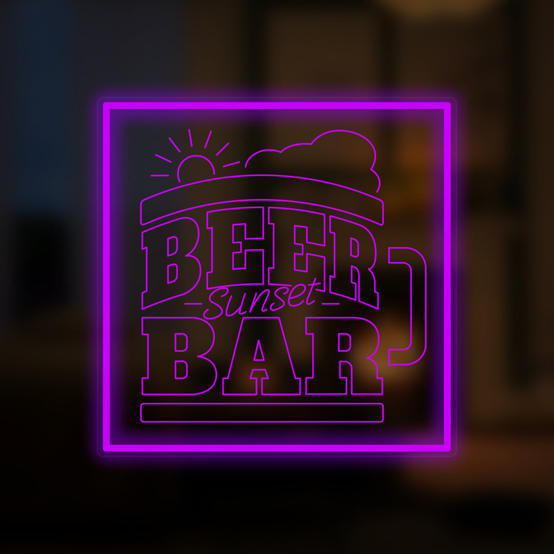 "Beer Bar Sunset, Bierglas" Mini Neon Verlichting