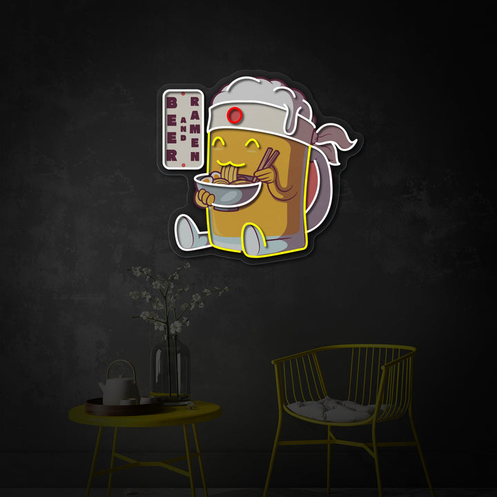 "Bierkarakter eten ramen, Japans restaurantlogo" UV-geprint LED-neonbord