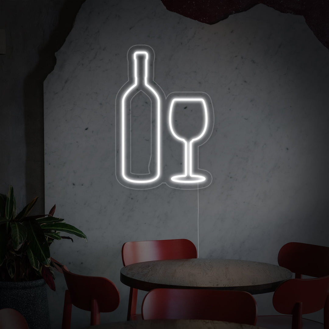 "Wijnfles, Wijnglas" Neon Verlichting