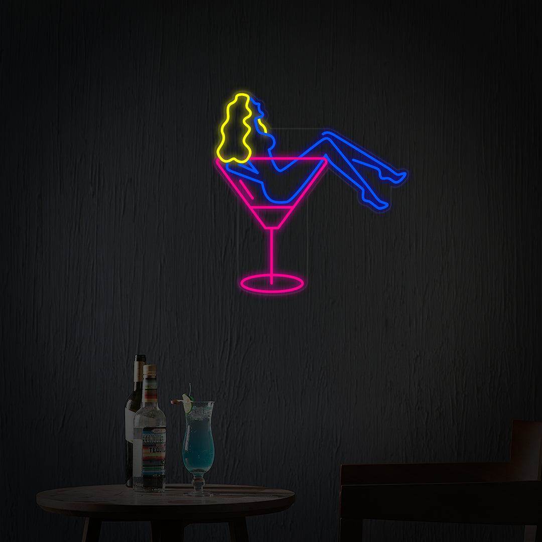 "Vrouw Van Burlesque Nights En Cocktailglas" Neon Verlichting