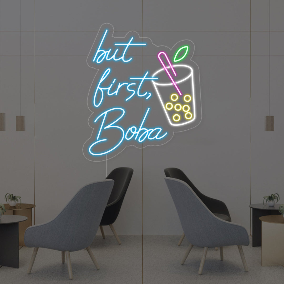 "Kop, But First Boba" Neon Verlichting