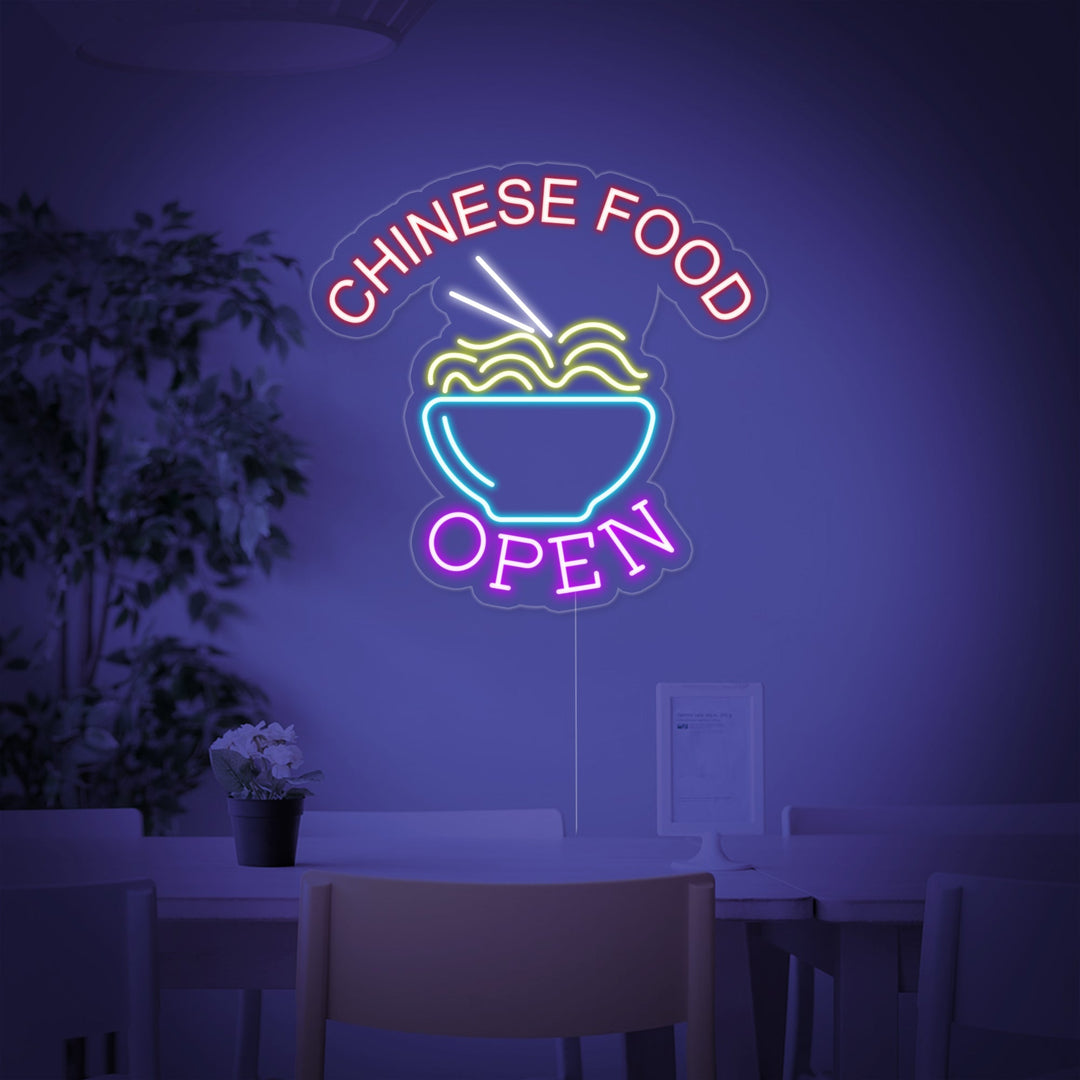 "Chinese Food Open, Noedels" Neon Verlichting