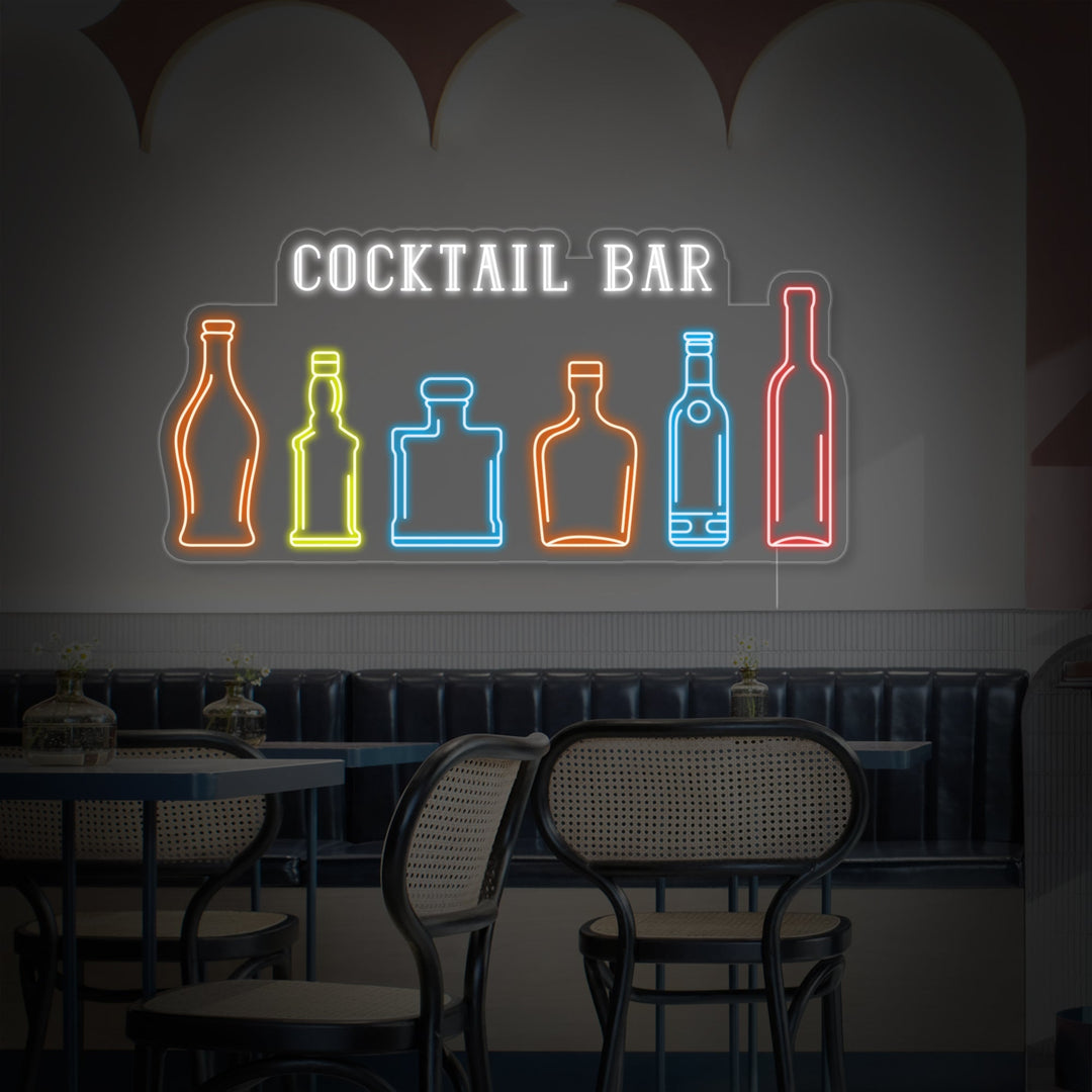 "Cocktail Bar Flessen Whisky, Wijn, Tequila, Champagne, Cognac, Rum, Bourbon" Neon Verlichting