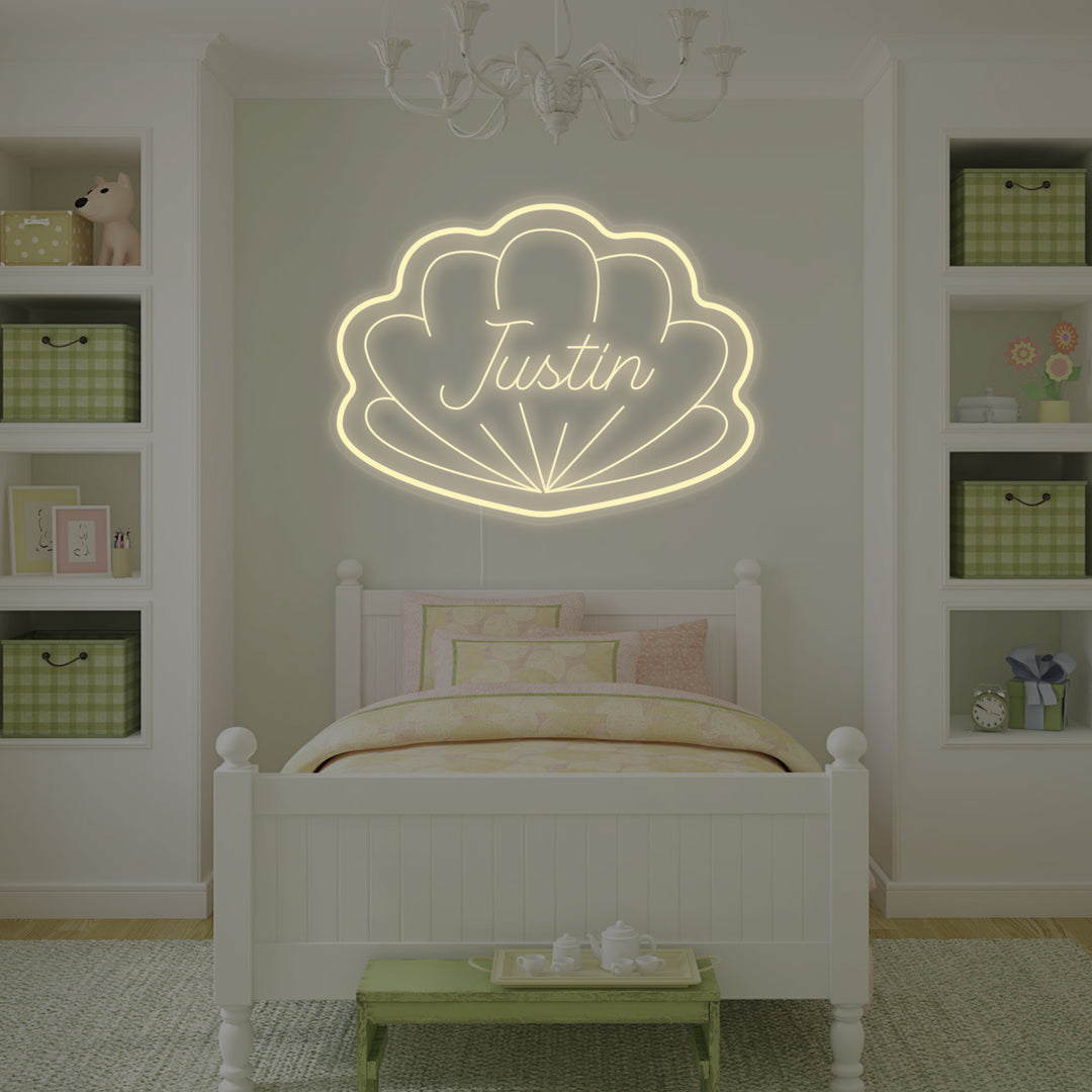 "Aangepaste Kindernaam Met Schelpvorm, Kinderkamer Decor" Neon Verlichting