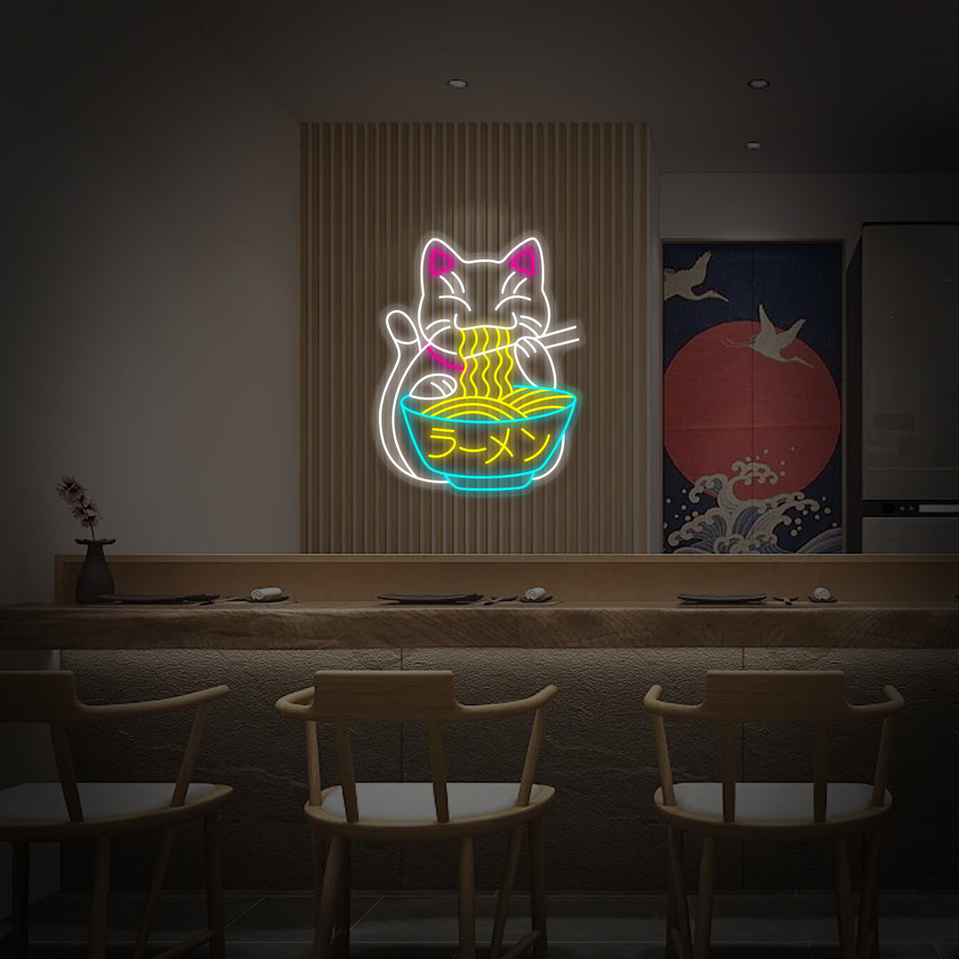 "Gelukskat Eet Ramen En Japanse Noedels" Neon Verlichting