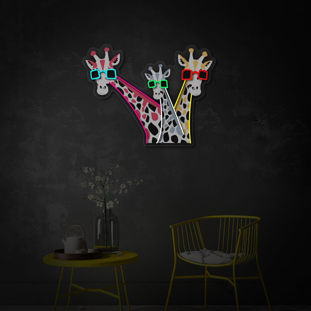 "Grappige giraffen met zonnebril" UV-geprint LED-neonbord