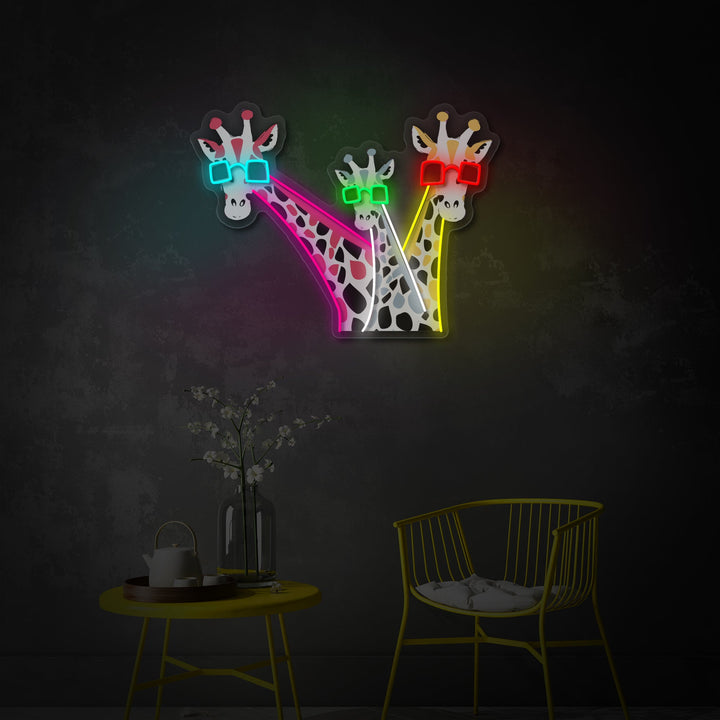 "Grappige giraffen met zonnebril" UV-geprint LED-neonbord