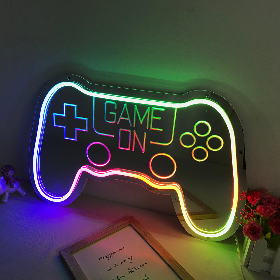 "Game On, Spelcontroller, Dromerige Kleurverandering" Spiegel Neon Verlichting