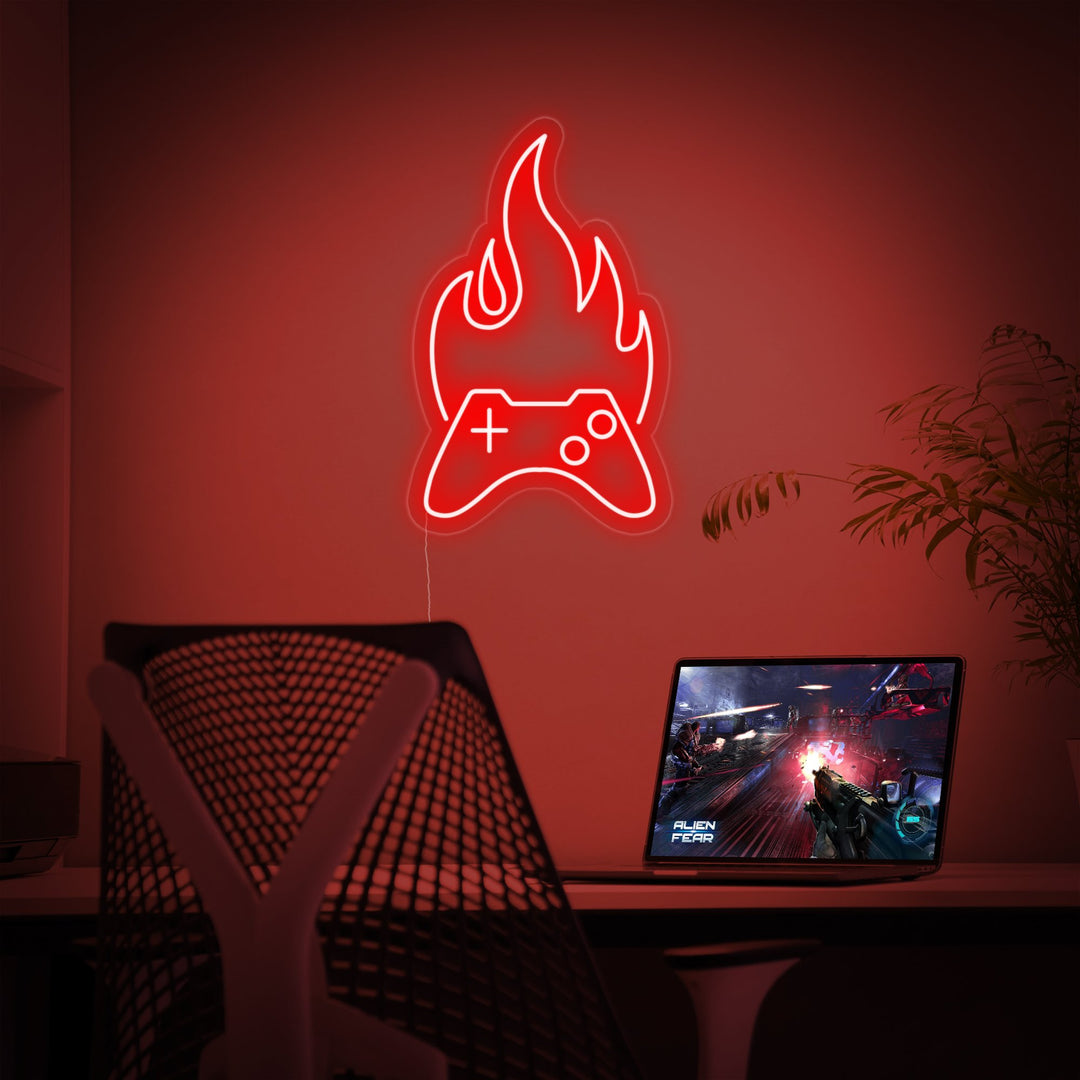 "Gamepad, Vuur, Gamer Decoratie" Neon Verlichting