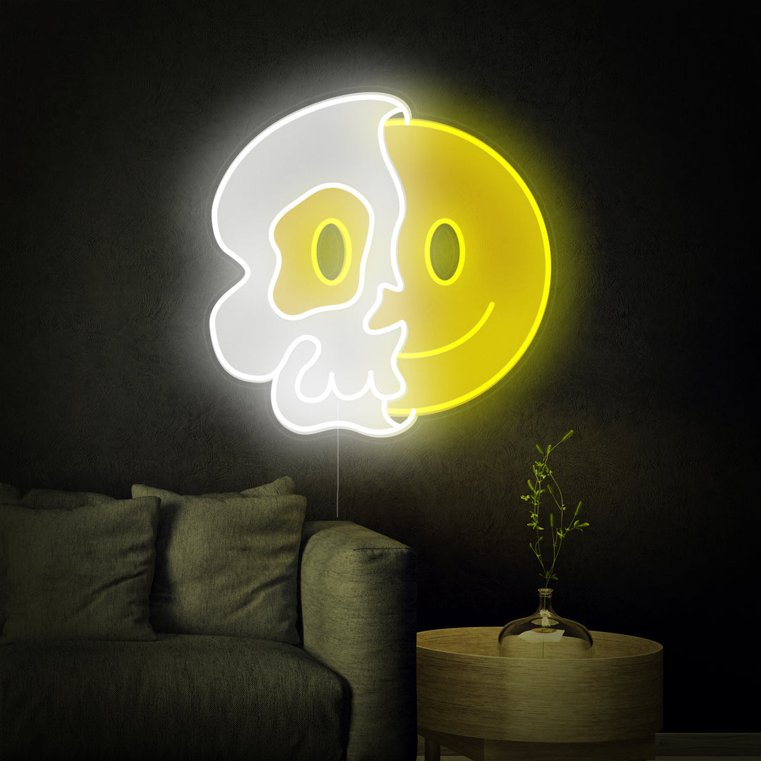 "Halve Schedel Met Lachend Gezicht UV Print" Neon Verlichting