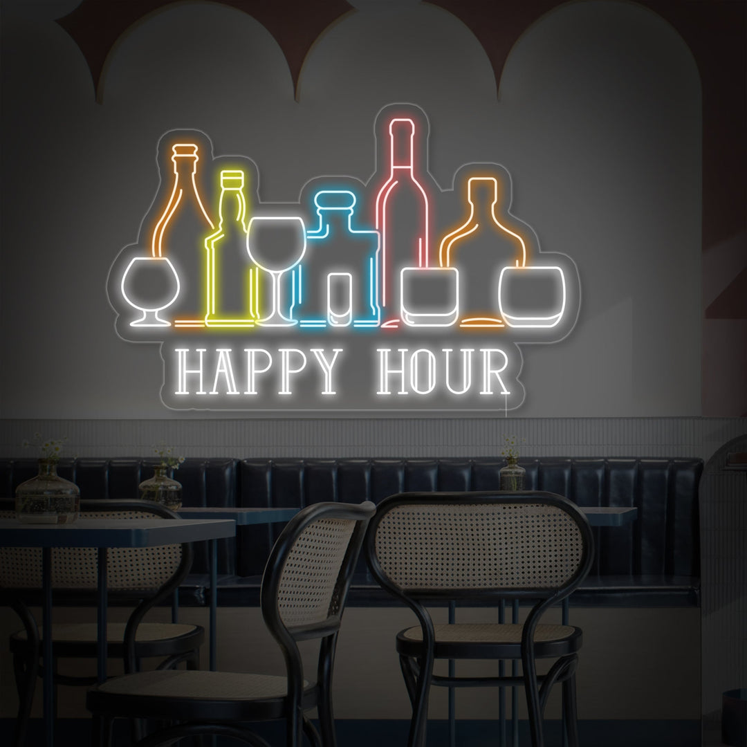 "Happy Hour Bar Wijnen Flessen" Neon Verlichting