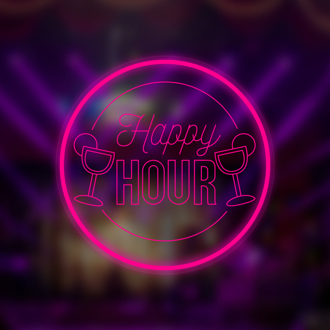 "Happy Hour" Miniatuur Neonbord, Cocktails