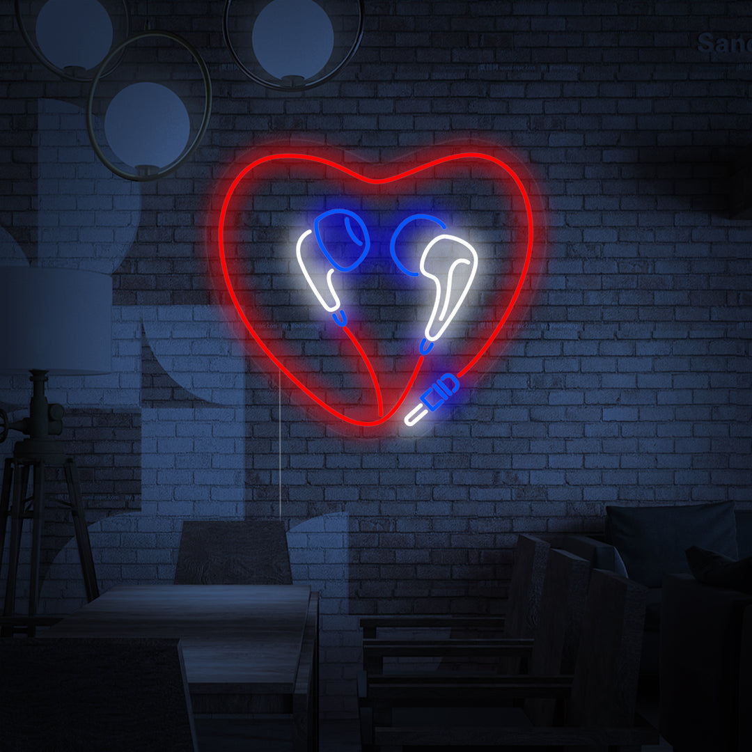 "Hart Koptelefoon" Neon Verlichting