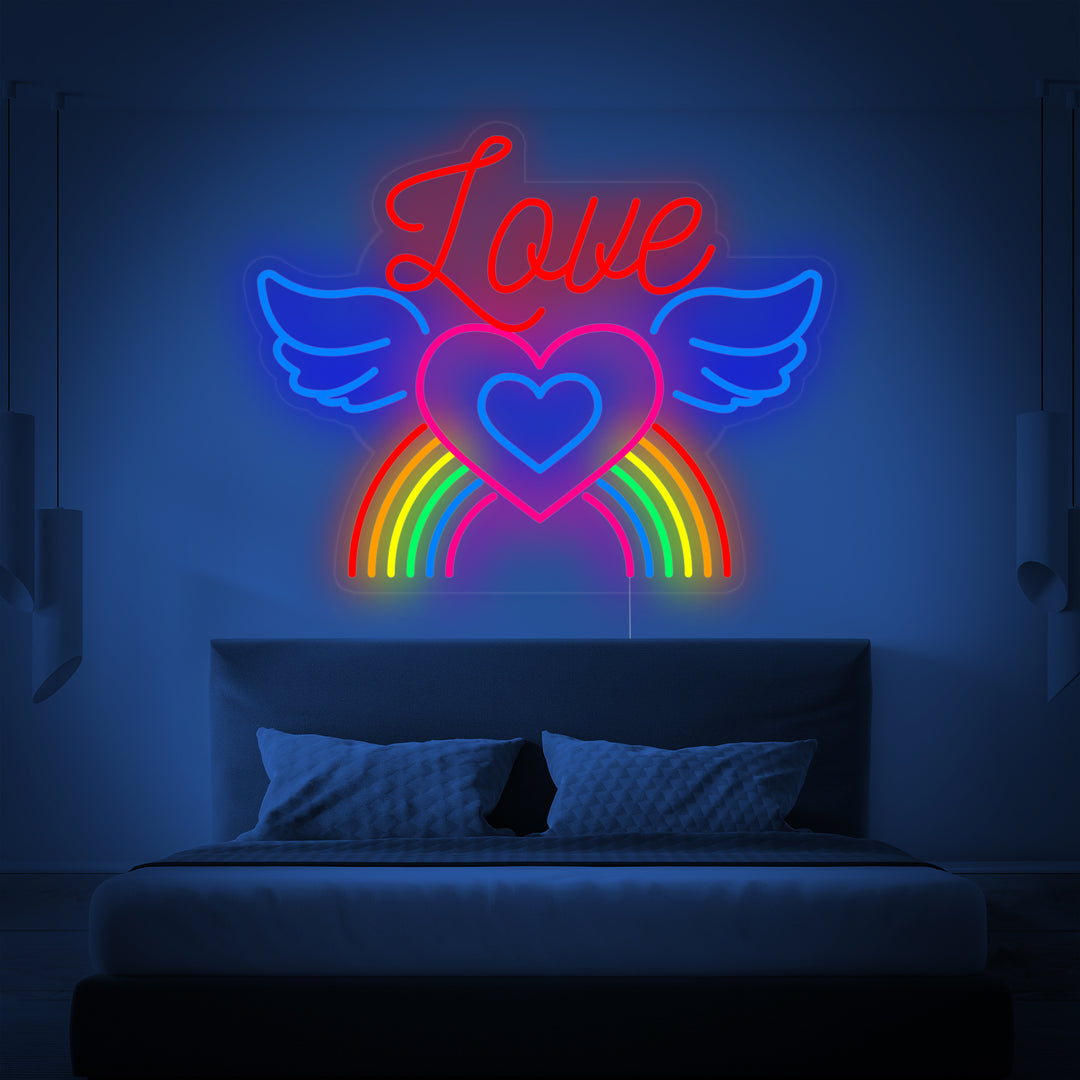 "LGBT LOVE, Regenboog, Vleugels" Neon Verlichting