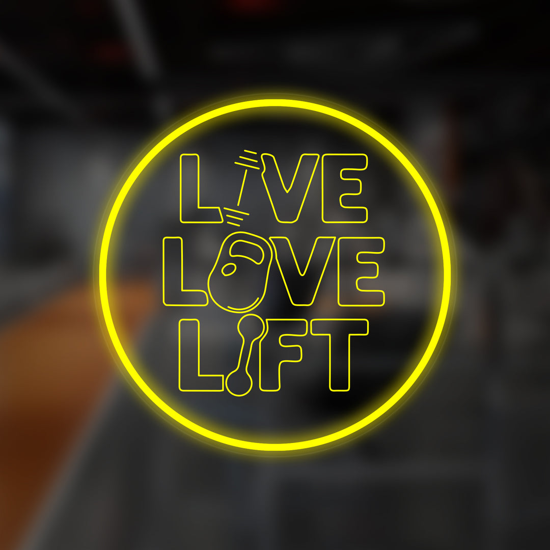"Live Love Lift" Miniatuur Neonbord, Fitnesscentrum