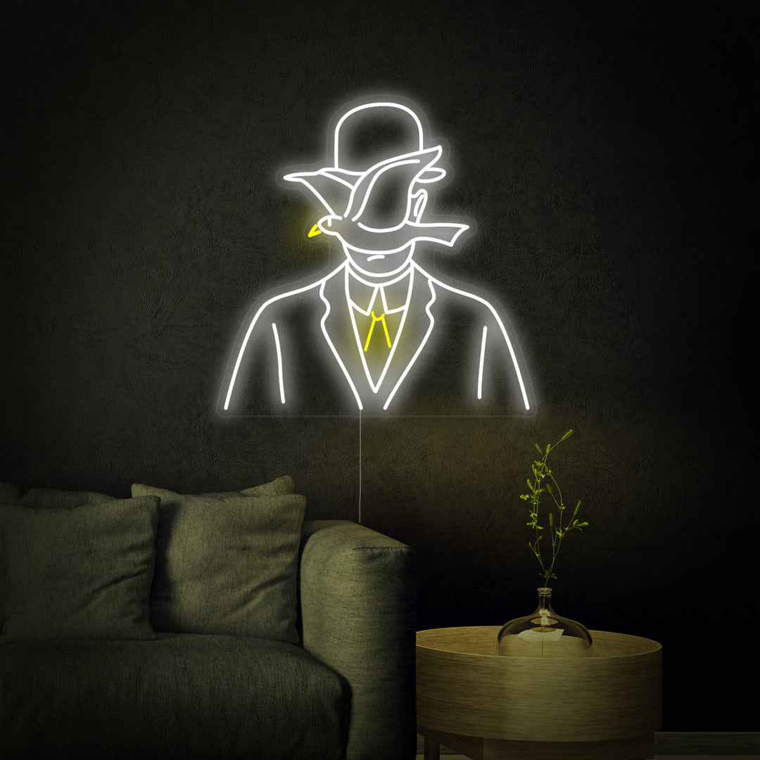 "Man Met Bolhoed Rene Magritte" Neon Verlichting