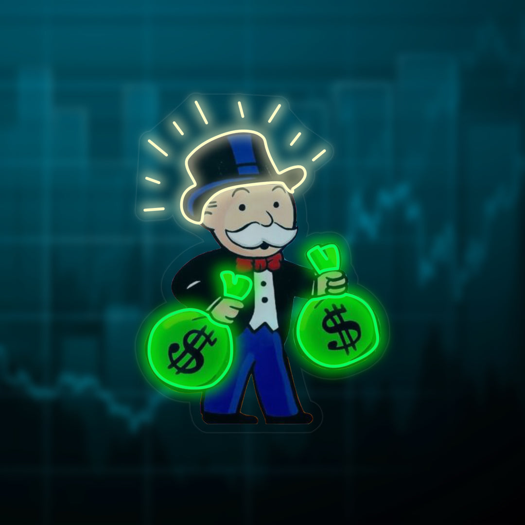 "Monopolyman Met Geldtas" Neon Verlichting