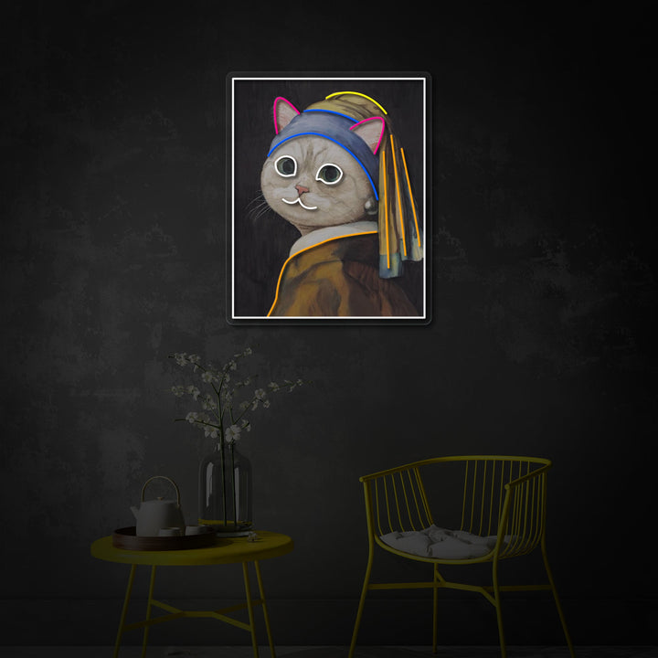 "Pearl Earring Cat Lady" UV-geprint LED-neonbord