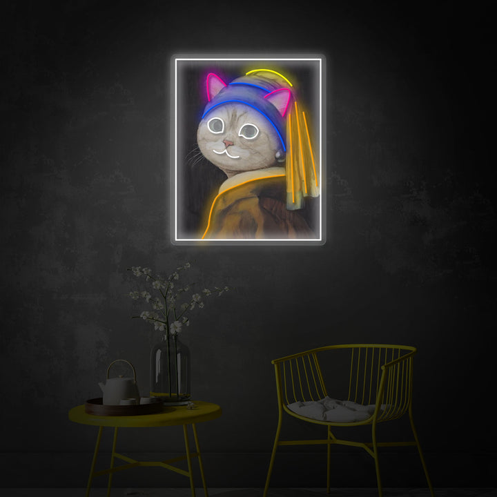 "Pearl Earring Cat Lady" UV-geprint LED-neonbord