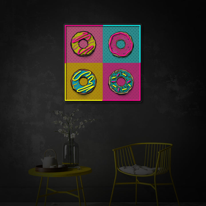 "Roze blauwe donuts popkunst" UV-geprint LED-neonbord