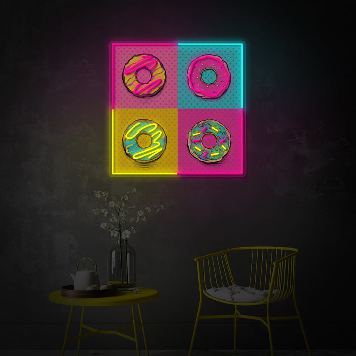 "Roze blauwe donuts popkunst" UV-geprint LED-neonbord