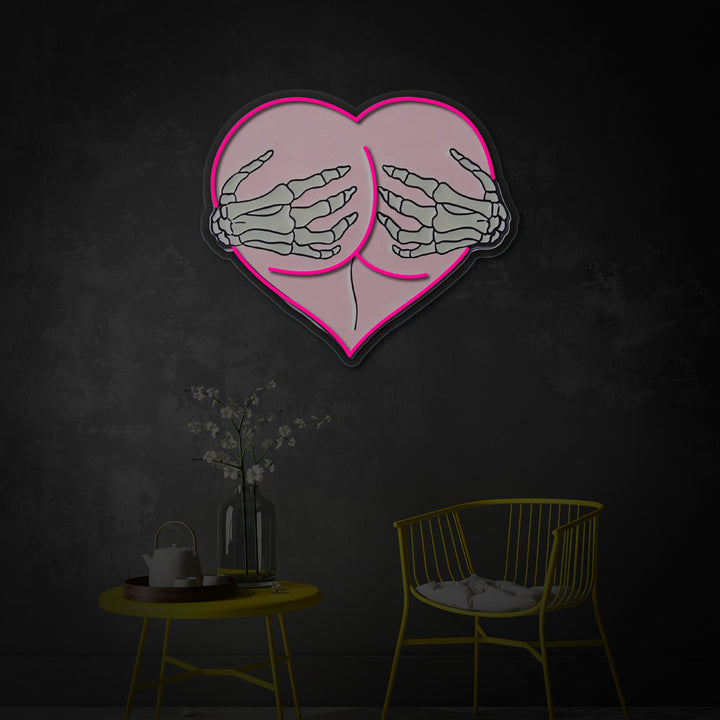"Roze hart kont knuffel skelethanden" UV-geprint LED-neonbord
