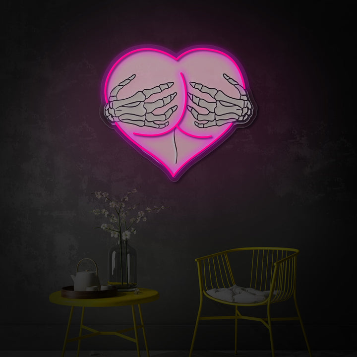 "Roze hart kont knuffel skelethanden" UV-geprint LED-neonbord