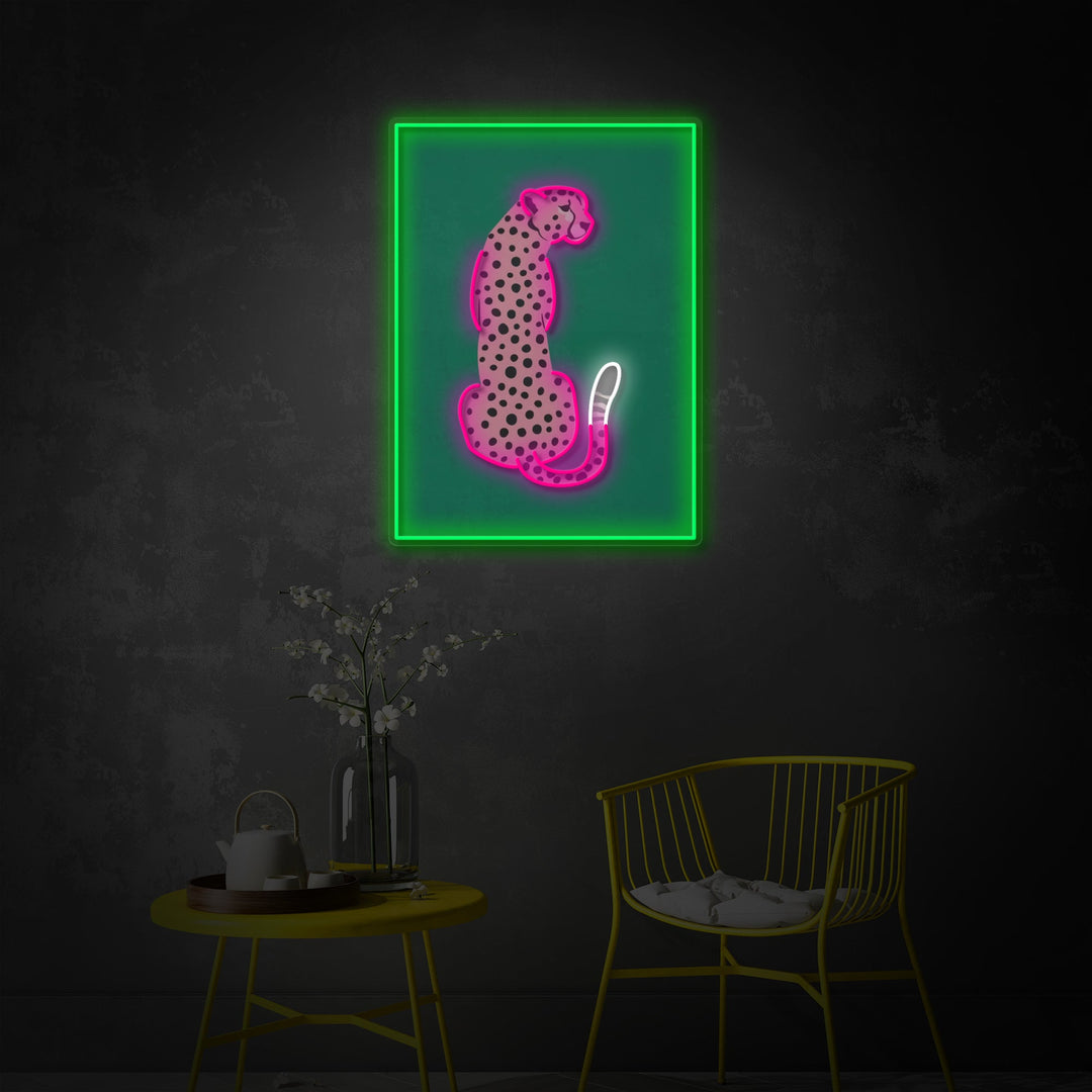 "Roze luipaard Afrikaanse cheetah tropische popkunst" UV-geprint LED-neonbord