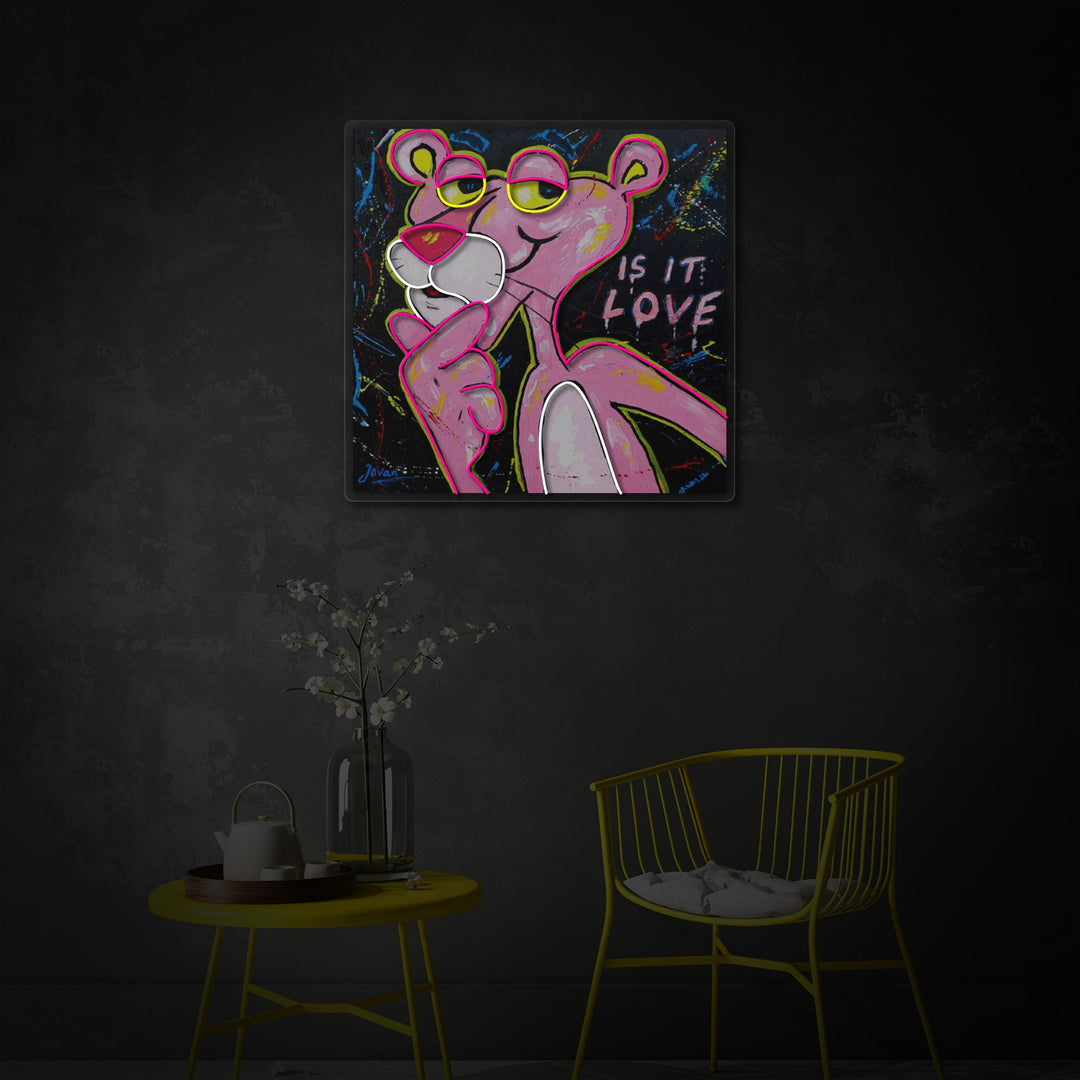 "Roze denk aan panther, is het liefde" UV-geprint LED-neonbord