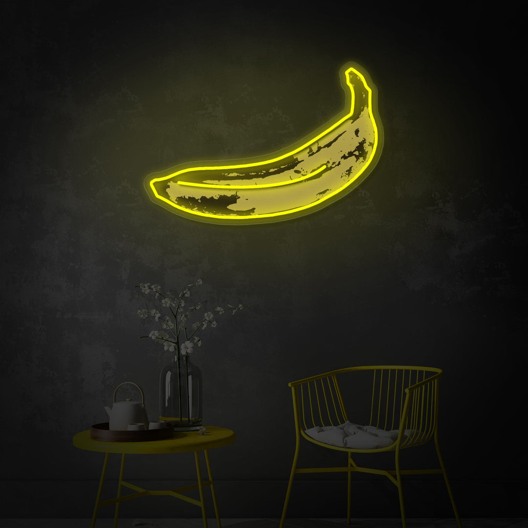 "Pop Art Banana, het schilderij van de beroemde kunstenaar" UV-geprint LED-neonbord