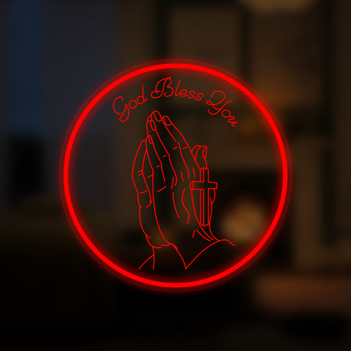 "Gebedshand Met Kruis" Miniatuur Neonbord
