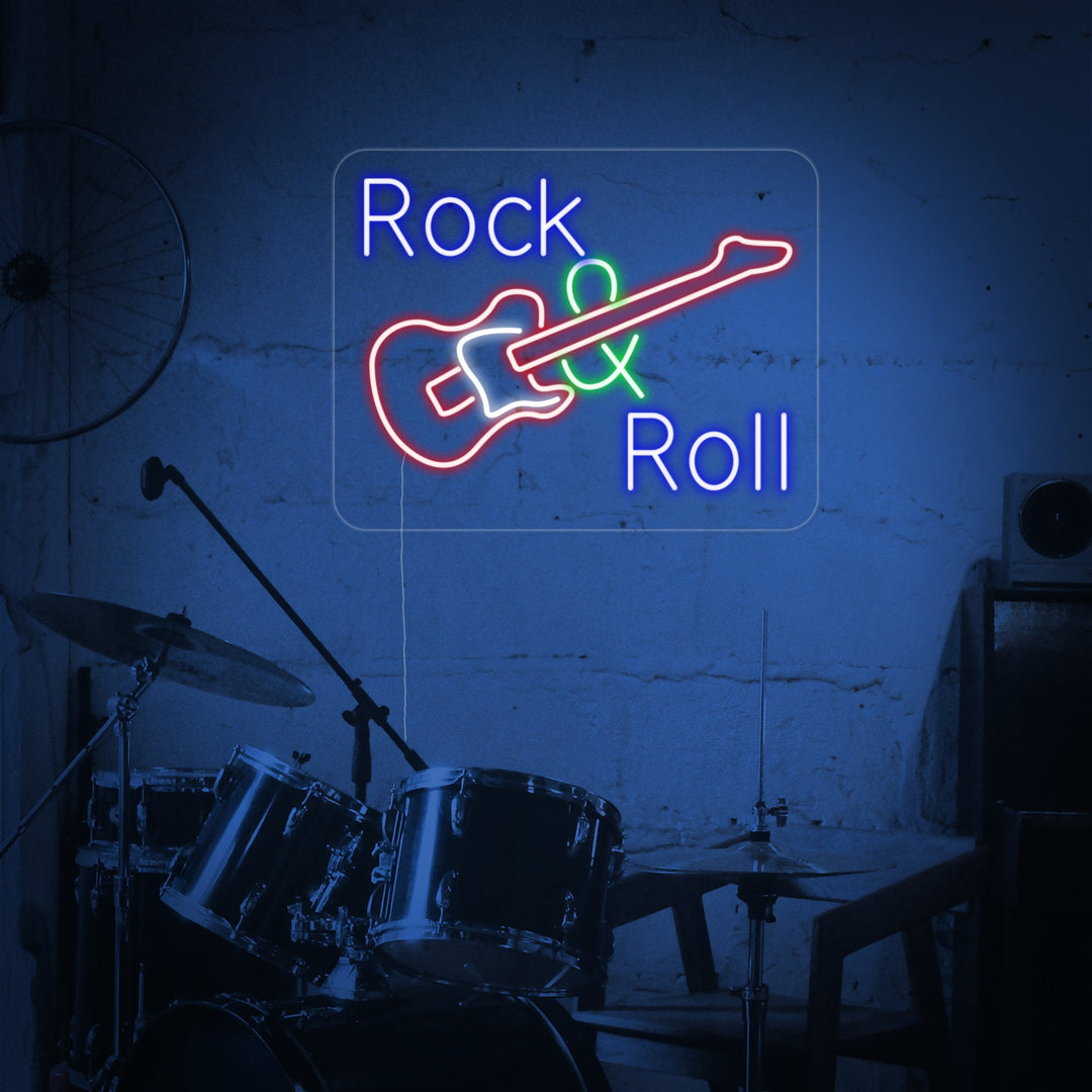 "Rock And Roll, Muziek, Gitaar" Neon Verlichting