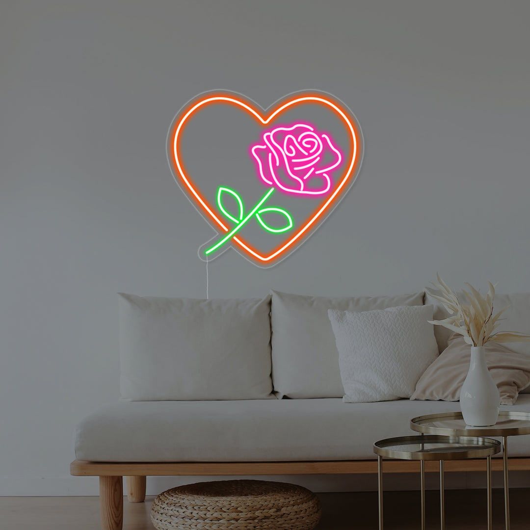 "Roosbloem, Hartvorm, Liefde" Neon Verlichting