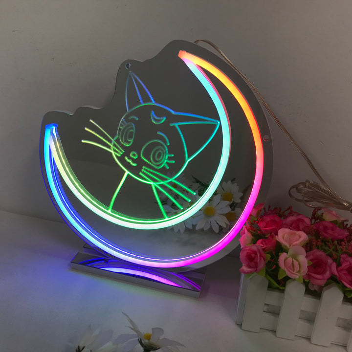 "Sailor Moon Luna, Anime, Dromerige Kleurverandering" Spiegel Neon Verlichting