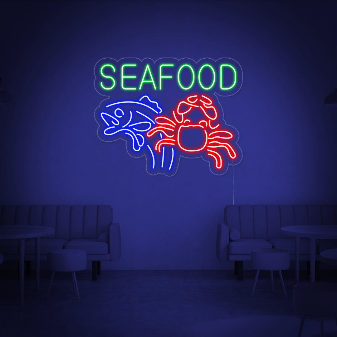 "Seafood, Krab, Vis" Neon Verlichting