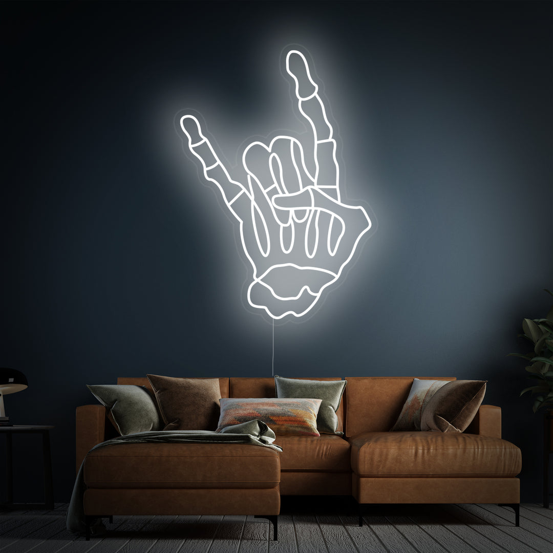 "Skelet Skallen Hand Die Rock And Roll-Gebaar Maakt" Neon Verlichting