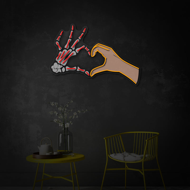 "Skull Hand Love Pose" UV-geprint LED-neonbord
