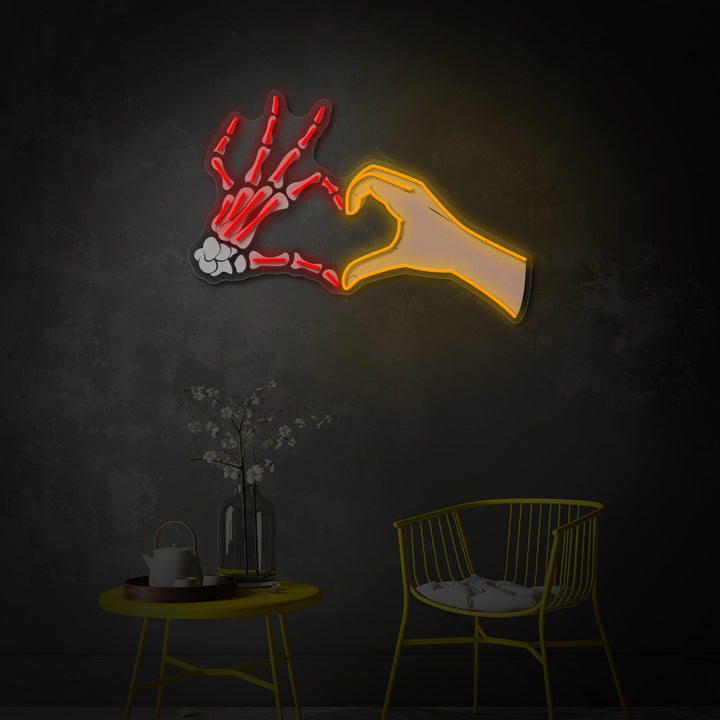 "Skull Hand Love Pose" UV-geprint LED-neonbord