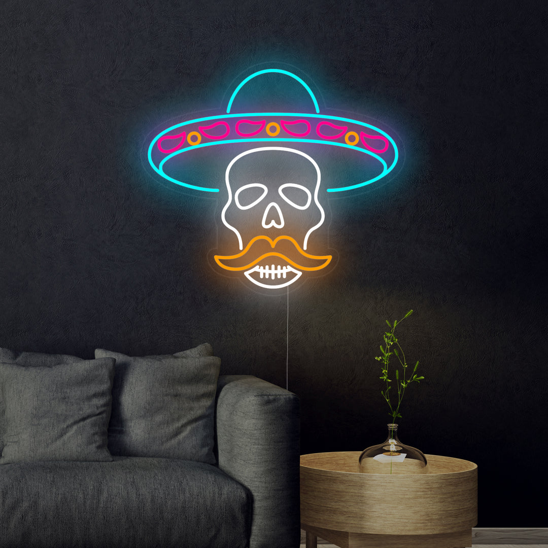 "Schedel In Sombrero Voor Dag Van De Doden" Neon Verlichting