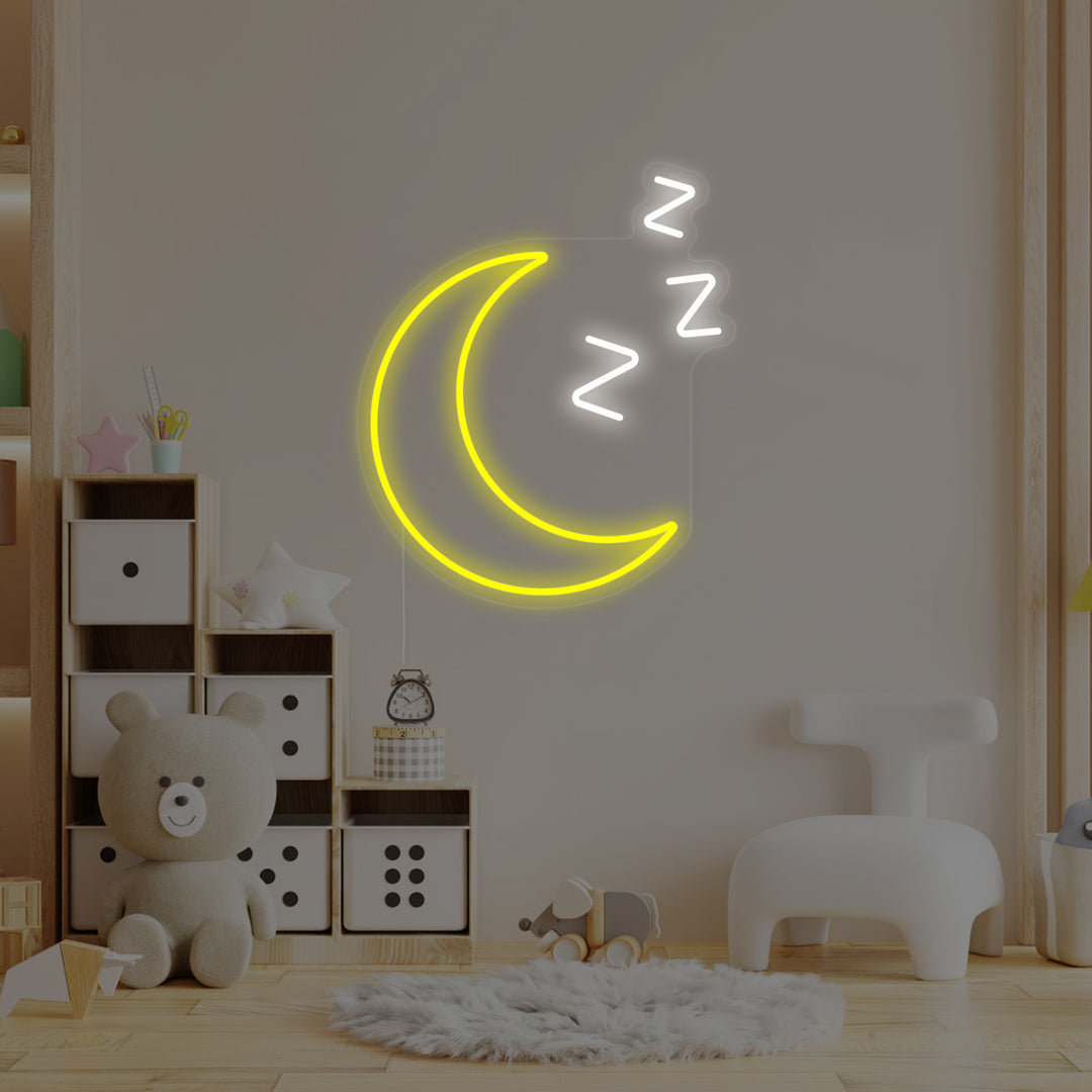 "Slaperige Maan Met Zzz, Decor Kinderkamer" Neon Verlichting