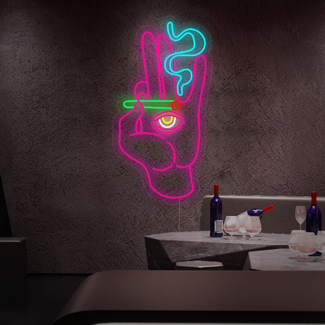 "Rokende Hand Met Joint Hand Oog Sigaret" Neon Verlichting